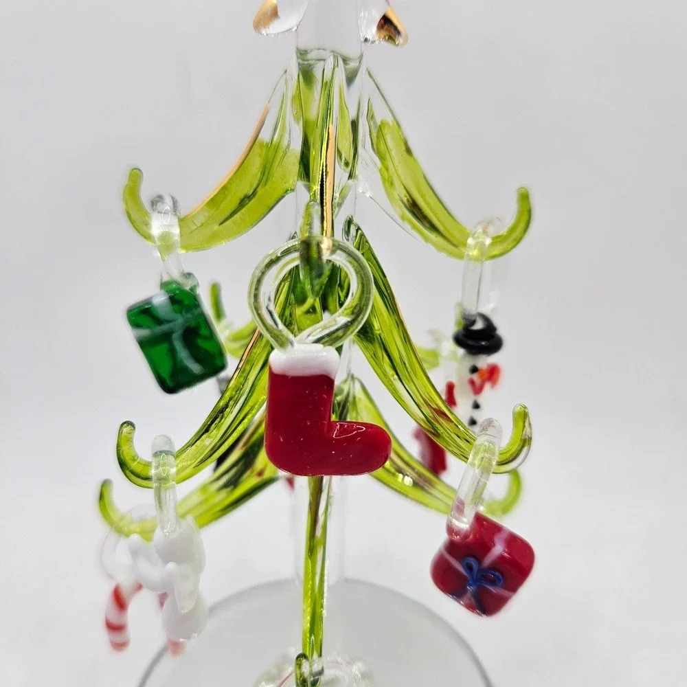 Green Crystal Glass Christmas Tree with Removable Ornaments 6